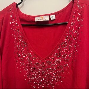 Quacker Factory Vivid Red Sparkle Top